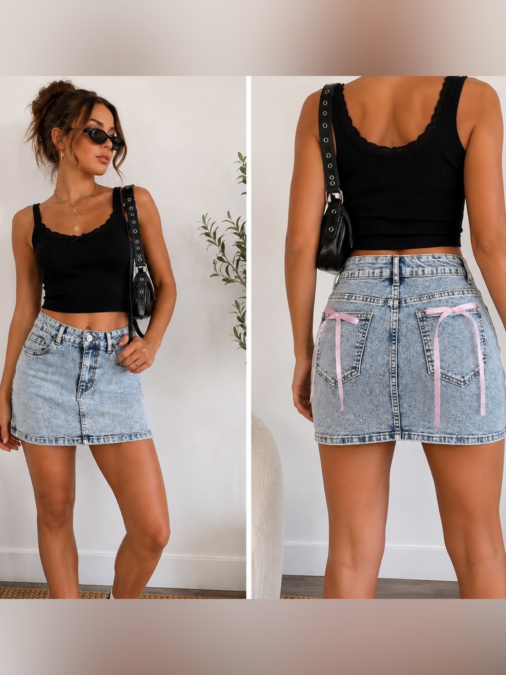 Acid Wash Denim Mini Skirt High Rise‎ Stretch Y2K Coquette Size M. NWOT